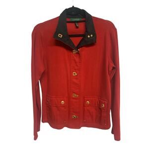 Lauren Ralph Lauren Red & Gold Sweater Jacket Size S